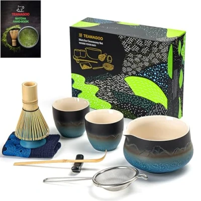 Abbildung von TEANAGOO Matcha Set Schneebesen Schale mit Ausgießer Schaufel Halter Teezubereitungsset. Japanisches Tee (7 Stück) + 2 Tassen (5,6 oz), S33, Farbverlauf