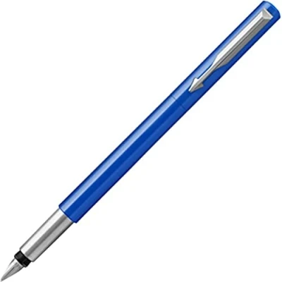 Abbildung von Parker Vector Füller Blau mit Chromzierleisten Füllfederhalter mittlerer Feder Blaue Tinte