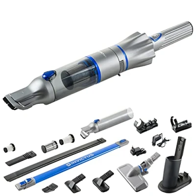 Abbildung von Genius Invictus One 2.0 Handstaubsauger + Bodenstaubsauger 23 TLG blau Handsauger beutellos &amp; kabellos mit 13000PA HEPA Filter, Lithium Ionen Akku, Bürsten Set, Wandhalterung