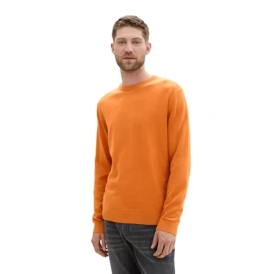 Abbildung von TOM TAILOR Herren Basic Crewneck Pullover aus Baumwolle, 36300 Pumpkin Orange Melange, M