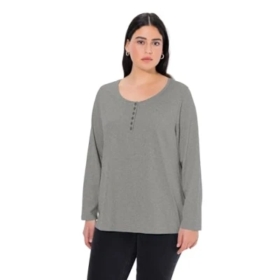 Abbildung von Ulla Popken Damen Basic Shirt Bluse, Hellgrau Mélange, 54 56 EU