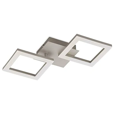 Abbildung von EGLO LED Deckenleuchte Huerta, Wohnzimmerlampe, 2 flammige Deckenlampe, Küchenlampe aus Metall in Silber, Kunststoff Weiß, Schlafzimmerlampe warmweiß, L x B 33 cm