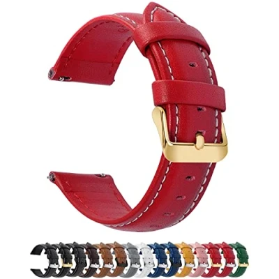 Abbildung von Fullmosa 12 Farben Uhrenarmband, Axus Serie Lederarmband Ersatz Watch Armband mit Edelstahl Metall Schließe für Herren Damen 20mm,Schwarz golden Schnalle