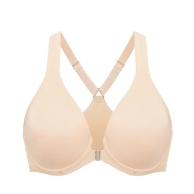 Abbildung von DELIMIRA Damen Vorderverschluss Racerback BH Grosse Grössen Bügel BHS Tiefer Ausschnitt Ungefüttert Vollschalen Beige 95D