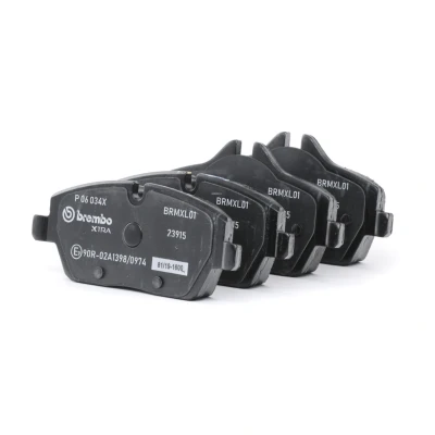 Abbildung von BREMBO P 06 034X Bremsbelagsatz für Verschleißwarnanzeiger vorbereitet mit Bremssattelschrauben ohne Zubehör BMW: 1 Hatchback, Coupe