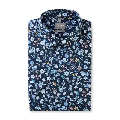 Abbildung von OLYMP Herren Oberhemd Kurzarm Luxor,Digitaldruck auf Uni,466 Comfort Fit 20,13 New Kent,Marine 18,43