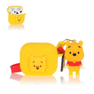 Abbildung von Derhom Airpods 3 Schutzhülle aus Silikon, lustig, niedlich, modisch, weich, Comic Motiv, kompatibel mit Apple 3, Schlüsselanhänger [Cartoon Puppenserie] (Winnie)