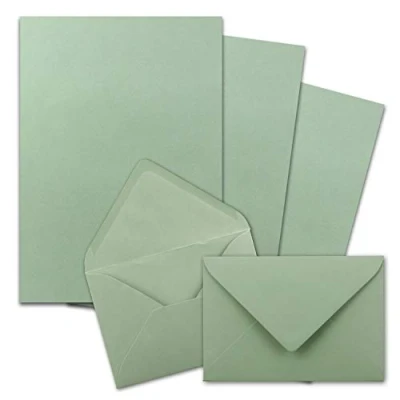 Abbildung von 25x Briefpapier Sets DIN A4 mit C6 Briefumschlägen, Nassklebung Eukalyptus Grün mattes Schreibpapier Kuverts FarbenFroh by GUSTAV NEUSER