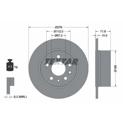 Abbildung von TEXTAR 92032600 Bremsscheibe 279 10 05/07 112 voll ohne Radbefestigungsbolzen, Radnabe MERCEDES BENZ: W123 Saloon, SL Convertible, Coupe