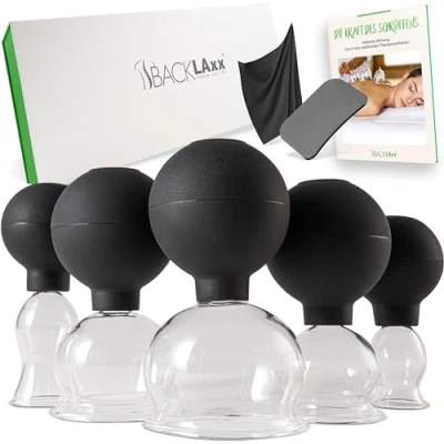 Abbildung von BACKLAXX ® Schröpfgläser Set aus Echtglas mit Saugball Silikon &amp; Faszienschaber, Schröpfen gegen Cellulite, Face Cupping Falten, Schröpfglas Verspannungen, Schröpfgerät eBook