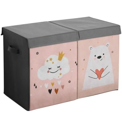 Abbildung von Navaris Kinder Aufbewahrungsbox groß Spielzeug Aufbewahrung 62 x 33 40 cm Spielzeugkiste XL Box faltbar Tier Motiv Kiste mit Griff und Deckel Pink