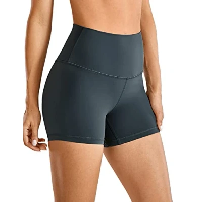 Abbildung von CRZ Yoga Naked Feeling Damen Radlerhose Blickdicht Hohe Taille Kurze Sporthose Sommer Shorts für Gym Sport 10cm Melanit 40