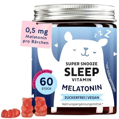 Abbildung von BEARS WITH BENEFITS Vegane Melatonin Gummies, zuckerfreie Schlaf Gummibärchen für reduzierte Einschlafzeit, Alternative zum Spray 0,5mg