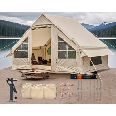 Abbildung von DanCoom Aufblasbares Zelt für Camping, 4 6 Personen Glamping Zelte Einfacher Aufbau Kuppelzelt Jahreszeiten Wasserdichtes &amp; Winddichtes Campingzelt mit Abnehmbarer Außenplane Familien,Camping