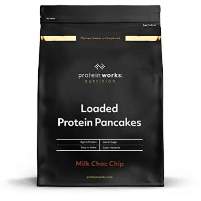 Abbildung von Loaded Protein Pancakes Milchschokoladen Chip Proteinreiches Frühstück Zuckerarmer Snack Schnell &amp; einfach herzustellen Works 500g