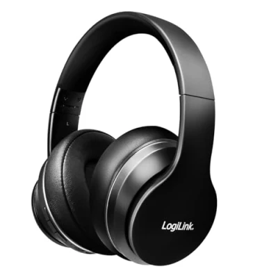 Abbildung von LogiLink BT0053 BT v5.0 Active Noise Cancelling (ANC) Headset/Kopfhörer mit aktiver Lärmunterdrückung und Schutz Transportbox, Flugzeug Adapter, Over Ear, Schwarz