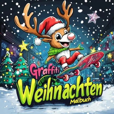 Abbildung von Graffiti Weihnachten Malbuch: 50 Niedliche Weihnachts Tiere zum Ausmalen für Jungen und Mädchen ab 10 Jahren Geeignet auch Kinder 8