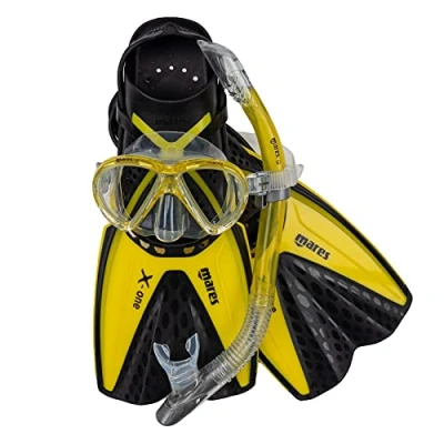 Abbildung von Maske, Schnorchel und Flossen Mares Aquazone Set X One Marea bestehend aus Erwachsene Unisex, Schwarz Gelb, L/XL