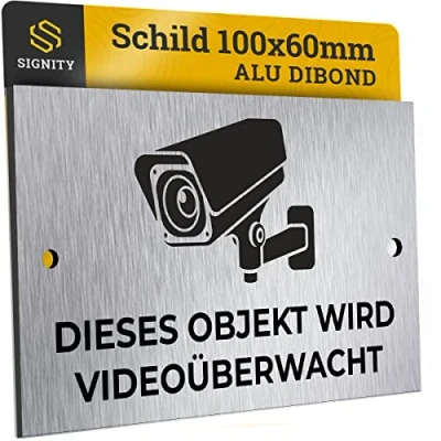 Abbildung von SIGNITY Alu Schild Videoüberwachung (100 x 60mm klein) Warnschild Kamera Überwachung ideal zur Attrappe Aluminium Achtung für Privatgrundstück