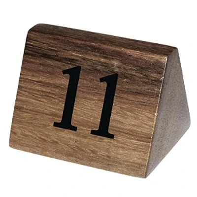 Abbildung von Olympia Holz Tischnummernschilder mit den Zahlen 1120, 55 (H) x 35 (B) (T) mm, langlebiges Akazienholz, doppelseitig, Hochzeiten, Kneipen, Restaurants, Bistros, Cafés, Packungsmenge: 10, CL393
