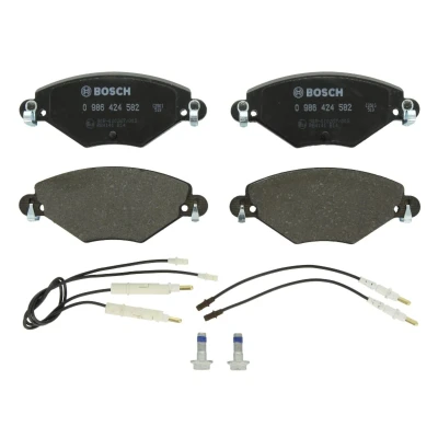 Abbildung von BOSCH 0 986 424 582 Bremsbelagsatz Low Metallic inkl. Verschleißwarnkontakt mit Anti Quietsch Blech, Schrauben Zubehör CITROËN: C5 I Estate