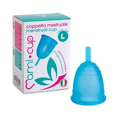 Abbildung von Menstruationstasse MamiCup® Weiches, flexibles, wiederverwendbares medizinisches Silikon (Türkis, L)