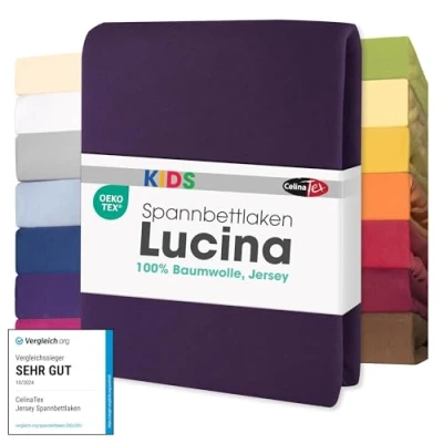 Abbildung von CelinaTex Jersey Spannbettlaken Lucina für Kids Doppelpack 60x120 70x140cm lila 100% Baumwolle gekämmt superweich Spannbettbezug, Leintuch, Bettlaken, elastisch, Strech, Oeko Tex