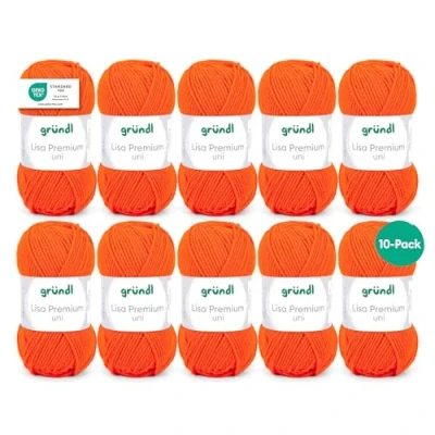 Abbildung von Gründl Lisa Premium Uni Strick &amp; Häkelgarn (weicher und wollartiger Charakter, pflegeleichtes waschbares Strickgarn aus 100% Polyacryl, 50 g/ 133 m, Nadelstärke: 3,5 4,5, 10 Knäuel á g), Orange