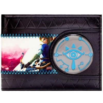 Abbildung von Power Bracelet Zelda Breath of The Wild Blaues Sheikah Eye Emblem Geldbörse/Geldbeutel Bi Fold Ausweis &amp; Kartenhalter, Schwarz