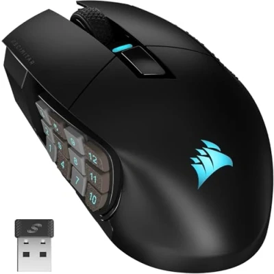 Abbildung von CORSAIR SCIMITAR ELITE WIRELESS MMO Gaming Mouse 26.000 DPI 16 Programmierbare Tasten Bis zu 150 Stunden Akkulaufzeit iCUE Kompatibel PC, PS5, PS4, Xbox Schwarz