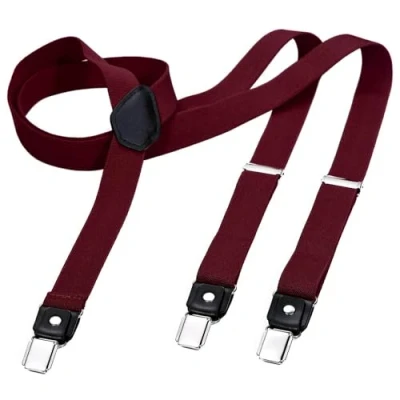 Abbildung von DonDon Hosenträger für Herren schmal 2,5 cm mit 3 extra starken Clips in Y Form elastisch und längenverstellbar, Dunkelrot
