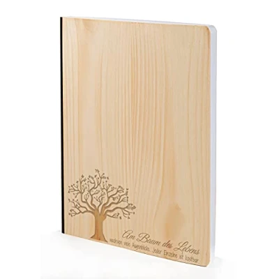 Abbildung von Notizbuch mit Holz Cover in A5 BAUM DES LEBENS Echtholz Notebook zum Reinschreiben Zirbenholz Holzeinband 192 blanko Seiten 90g