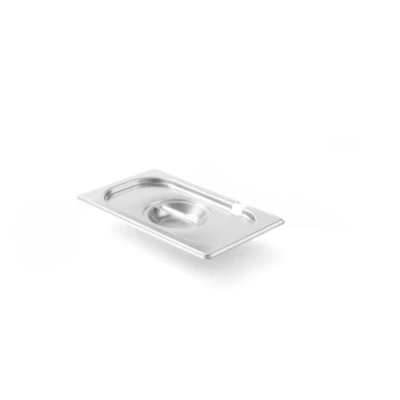 Abbildung von HENDI Gastronorm Deckel mit Löffelaussparung, für Gastronormbehälter, Temperaturbeständig von 40 bis 300C, Heissluftöfen Chafing Dishes Bain Marie, Stapelbar, GN 1/4, 265x162mm, Edelstahl