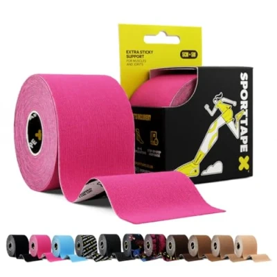 Abbildung von SPORTTAPE Kinesiologie Tape Rosa 5 cm x m Kinesiotapes und sport bei verletzungen schmerzen Elastisches hypoallergen physio KinesioTape wasserfest Knie Muskel