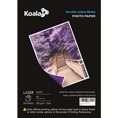 Abbildung von KOALA Fotopapier für Laserdrucker, Doppelseitig, Matt, A4, 200 g/m2, 100 Blatt. Geeignet zum Drucken von Fotos, Zertifikaten, Broschüren, Flyern, Faltblättern, Grußkarten, Kalendern, Kunst