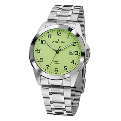 Abbildung von Atrium Herren Armbanduhr Edelstahl Analog Quarz sehr deutlich Leuchtblatt Leuchtzeiger Datum 10 Bar silberfarben A16 32