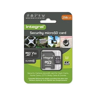Abbildung von Integral Micro SD Sicherheitskarte 256GB für Dashcams, Home Cams, CCTV, Body Cams und Drohnen Verlängerte Lebensdauer zuverlässige Aufnahmezeit Zeit mit hoher Ausdauer