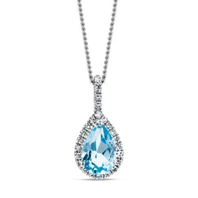 Abbildung von MIORE 0.07 Ct Diamant Halskette Damen mit Tropfen Kettenanhänger Edelstein/Geburtsstein blauer Topas 0.47 und Diamanten Brillanten kette aus Weißgold 9 Karat / 375 Gold