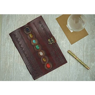 Abbildung von OVERDOSE Leder Journal Seven Stone Buch sieben Chakra mittelalterlichen Stein geprägt handgefertigte Notebook Office Tagebuch notizbuch a4 Size 7x10 inches 17x25 cm