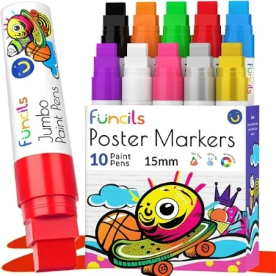 Abbildung von 10 Farben Jumbo Acrylstifte Set, 15mm Acrylfarben Breit, 3 in 1 Farb stifte, für Steine ​​Wasserfest, Farbstifte Fein zum Bemalen von Holz Leinwand Glas Karton Korpus Straßenkünstler