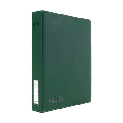 Abbildung von Vault X Premium Exo Tec 3 Ring TCG Ordner für Sammelkartenseiten mit 9 Fächern mehr als 30 Seiten, leicht zu öffnender Clip CCG Fotokarten (Schlank, Grun)