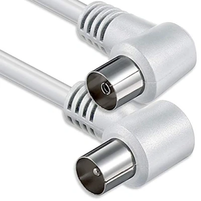 Abbildung von 1aTTack.de Antennenkabel gewinkelt 1,5 Meter 2X geschirmt Koax Stecker 90 &gt; Buchse Weiss St Ku (2xWinkel) 75db 1,5m