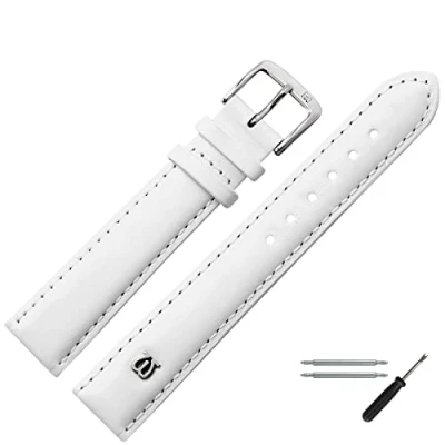 Abbildung von MARBURGER Uhrenarmband 20mm Leder Weiss Silber Glatt Mit Naht Montage Set 1002020000120