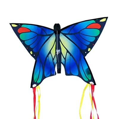 Abbildung von CIM Leichtwind Schmetterling Drachen Butterfly Blue Einleiner Flugdrachen für Kinder ab 3 Jahren 58x40cm inkl. 20m Drachenschnur fertig aufgebaut sofort flugbereit