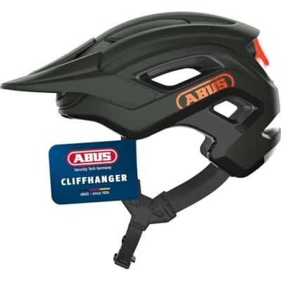 Abbildung von ABUS MTB Helm Cliffhanger Fahrradhelm für anspruchsvolle Trails mit großen Lüftungsöffnungen &amp; TriVider Riemensystem Damen und Herren Grün/Orange, Größe M
