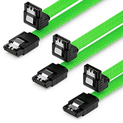 Abbildung von deleyCON 3x 50cm SATA 3 Nylon Kabel Set Datenkabel 6 Gbit/s Anschlusskabel Verbindungskabel Mainboard HDD SSD Festplatte 1 S ATA Stecker 90 Gewinkelt Grün