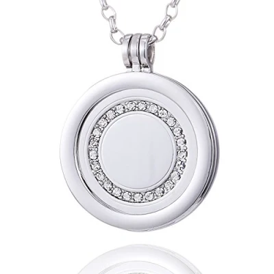 Abbildung von Morella Damen Halskette 70 cm Edelstahl und Anhänger mit Coin Glitzersteinring Silber in Schmuckbeutel
