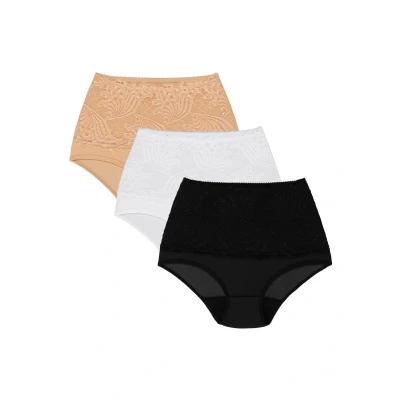 Abbildung von Wolbar Damen Sexy Shapewear Slips 3 Er Pack Spitze Miederslip Hohe Taille Figurformende WB207, Beige Weiß Schwarz,XL