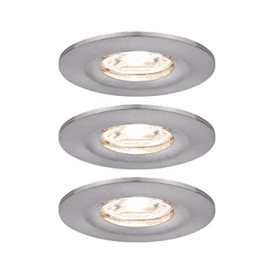 Abbildung von Paulmann 94301 Nova Mini LED Einbauleuchte Coin 3er Set rund starr 3x4W Deckeneinbaustrahler Eisen gebürstet Einbaulampe Aluminium Warmweiß 2700K