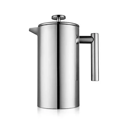 Abbildung von MaxMiuly Kaffeebereiter French Press 1,5 Liter Kaffeezubereiter aus Edelstahl, Doppelwandig Isoliert Caffettiera Kaffeekanne mit 2 Extra Sieben, Silber 1500ml